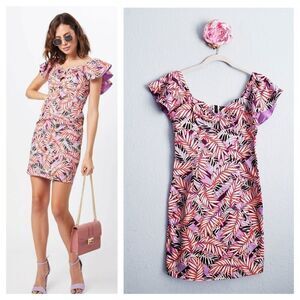 Guess Clara Tropical Palm Printed Ruffle Dress